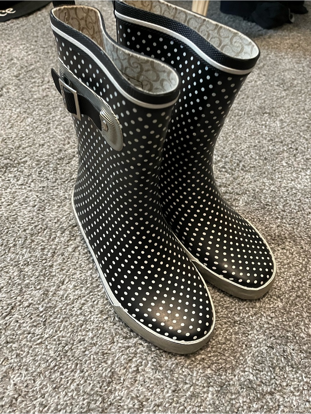 chooka Black and White Polka Dot Rain Boot with Side Buckle
